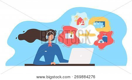 Touristic Service Flat Vector Illustration With Travel Company Manager, Airline Call Canter Manager 