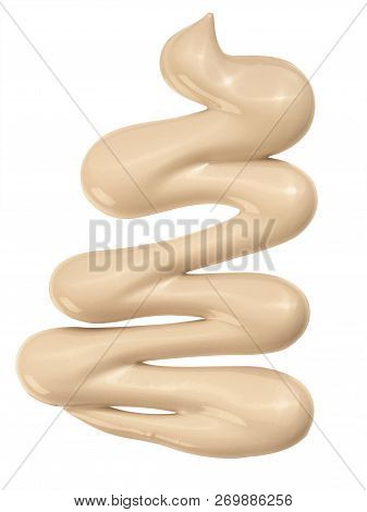 Beige Make Up Foundation Squiggle On White Background With Clipping Path
