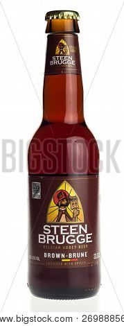 Groningen, Netherlands - November 17, 2018: Bottle Of Steenbrugge Brown Beer Isolated On A White Bac
