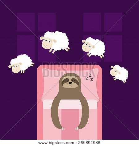 Cute Sloth Sleeping Sign Zzz. Jumping Sheeps. Cant Sleep Going To Bed Concept. Counting Sheep. Hands