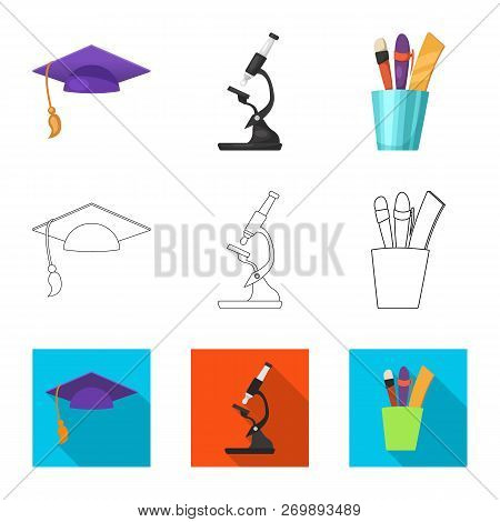 Vector Design Of Education And Learning Icon. Collection Of Education And School Vector Icon For Sto