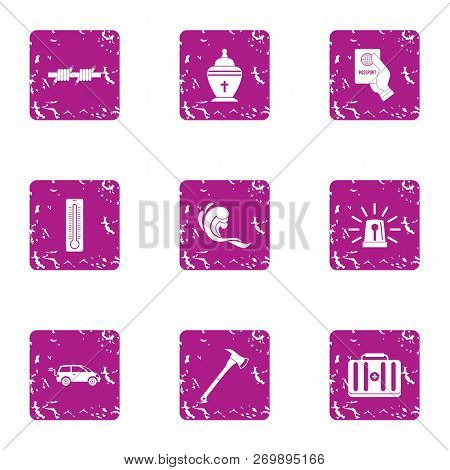 Condition Of Residing Icons Set. Grunge Set Of 9 Condition Of Residing Icons For Web Isolated On Whi