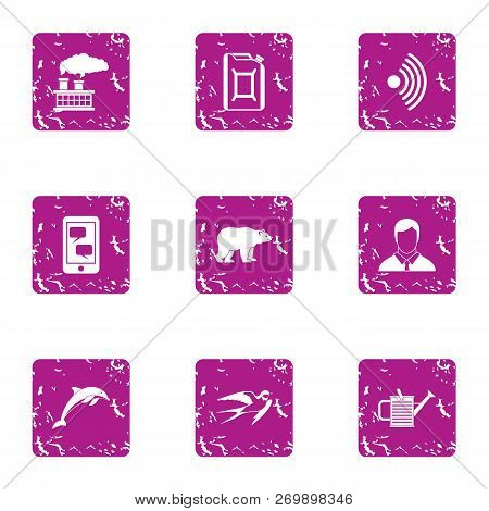 Milieu Icons Set. Grunge Set Of 9 Milieu Icons For Web Isolated On White Background