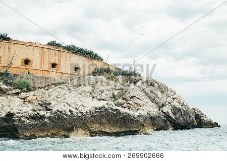 Mamula Fortes At Island In Montenegro. Travel Concept