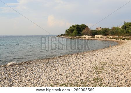 Zlarin, Croatia - September 12, 2016: These Are The Empty Autumn Beaches Of The Island Zlarin Near S