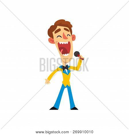 Smiling Man With Microphone, Host Of The Show Vector Illustration On A White Background