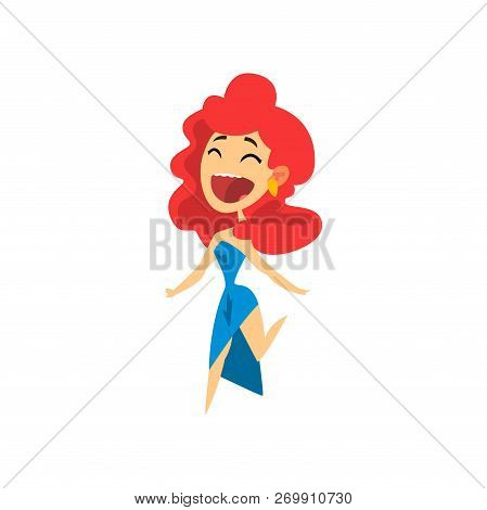 Smiling Girl Taking Part In Quiz Show Vector Illustration On A White Background