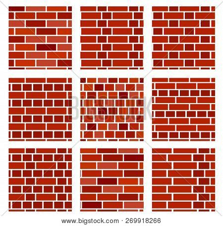 Red Brick Wall Background. Set Of Seamless Vector Patterns. Different Types Of Bricklayers & Masonry