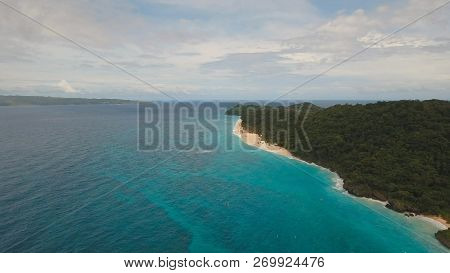 Aerial View Of Beautiful Tropical Island With White Sand Beach, Hotels And Tourists, Boracay, Puka S