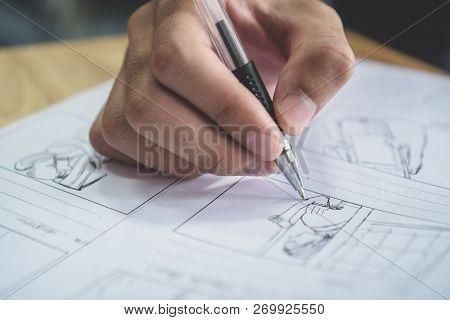 Storyboard Or Storytelling Drawing Creative For Movie Process Pre-production Media Films Script For 