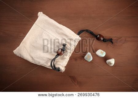 A Photo Of Ancient Norse Runes From The Futhark Alphabet, Stones With Symbols Used In Wicca And Othe