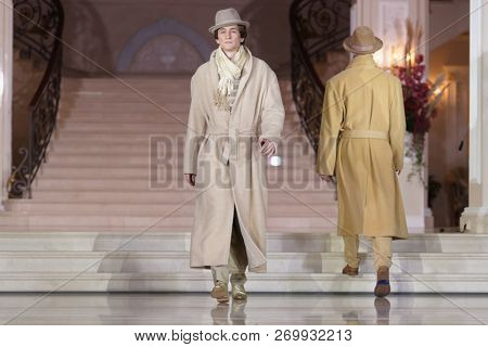 ST. PETERSBURG, RUSSIA - NOVEMBER 15, 2018: Fashion parade of Slava Zaitsev collection in the Hermitage hotel during Saint-Petersburg International Cultural Forum