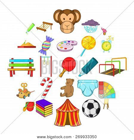 Schoolyard Icons Set. Cartoon Set Of 25 Schoolyard Icons For Web Isolated On White Background