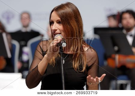 ST. PETERSBURG, RUSSIA - NOVEMBER 17, 2018: Lucia Borgonzoni, State Secretary for Cultural Assets and Activities and Tourism of Italy during Saint-Petersburg International Cultural Forum