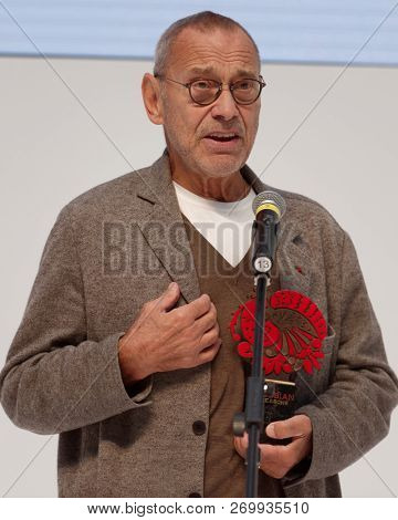 ST. PETERSBURG, RUSSIA - NOVEMBER 17, 2018: Andrey Konchalovsky, film director become Russian Seasons Ambassador for the next year during Saint-Petersburg International Cultural Forum