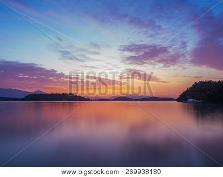Sunrise on the bay of Nidri in Lefkas Ionian  island Greece