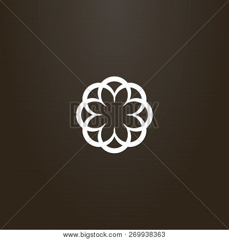 White Sign On A Black Background. Vector Round Flat Art Sign Of Gothic Lancet Window Or Abstract Flo