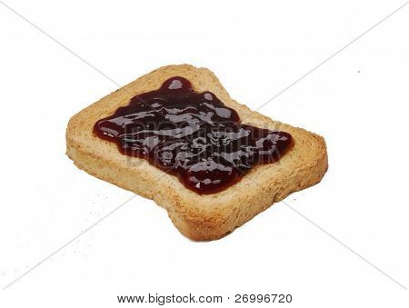 Kromkę chleba z dżemem na białym tle. Jam chleb kromka na białym tle.