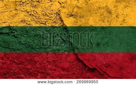 Flag Of Lithuania Closeup Painted On A Wall