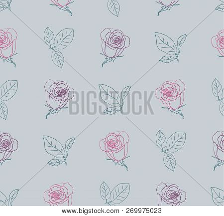 Seamless Pattern Pink And Violet Roses. Vector Illustration