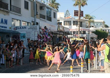 Paphos, Cyprus, May 29th, 2016: Traditional Flower Festival Anthestiria, Parade Along Poseidonos Ave