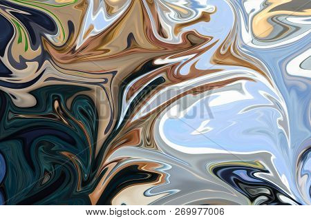 Liquify Abstract Pattern With Blue, Brown, Yellow, Black And Green Graphics Color Art Form. Digital 