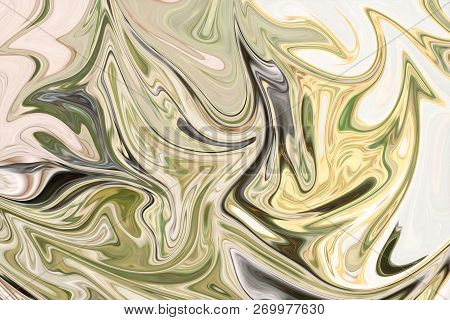 Liquify Abstract Pattern With Green, Black And Yellow Graphics Color Art Form. Digital Background Wi