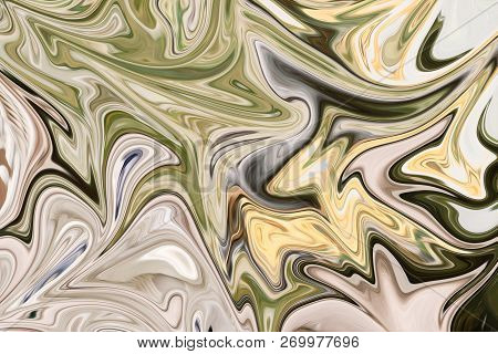 Liquify Abstract Pattern With Green, Black And Yellow Graphics Color Art Form. Digital Background Wi