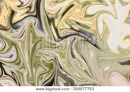 Liquify Abstract Pattern With Green, Black And Yellow Graphics Color Art Form. Digital Background Wi