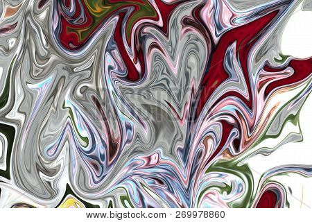 Liquify Abstract Pattern With Grey, Red, Green, Yellow And White Graphics Color Art Form. Digital Ba