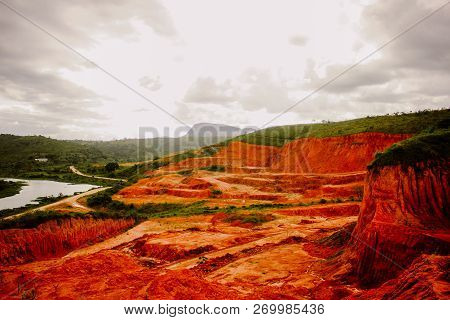 Red Ground Canyon Valley Hills In Brazil