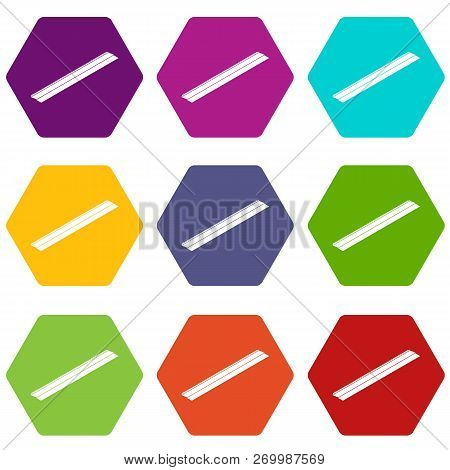 Metal Bar Icons 9 Set Coloful Isolated On White For Web