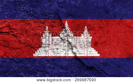 Flag Of Cambodia Closeup Painted On A Wall