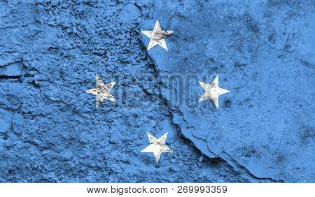 Flag Of Micronesia Closeup Painted On A Wall