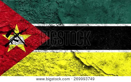 Flag Of Mozambique Closeup Painted On A Wall