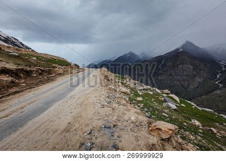 Road in Himalayas near Rohtang La Pass. Himachal Pradesh, India