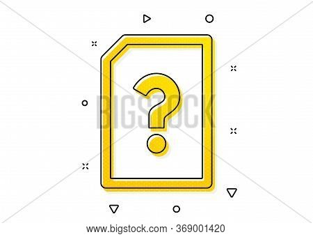 File With Question Mark Sign. Unknown Document Icon. Untitled Paper Page Concept Symbol. Yellow Circ