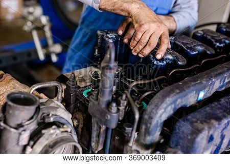 Different Mechanical Tools For Auto Service And Car And Truck Repair. Old Motor Capital Repair. Car