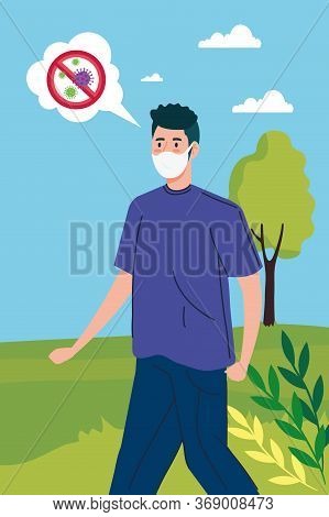 Man Using Facer Mask For Covid19 Pandemic Vector Illustration Design