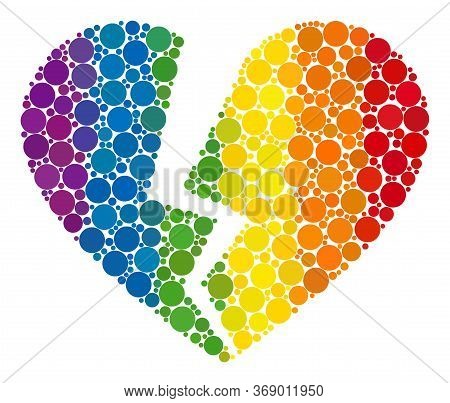 Broken Love Heart Collage Icon Of Circle Spots In Various Sizes And Rainbow Colored Color Hues. A Do