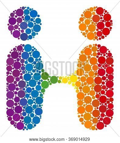 Siam Twins People Mosaic Icon Of Round Dots In Variable Sizes And Spectrum Colored Color Hues. A Dot