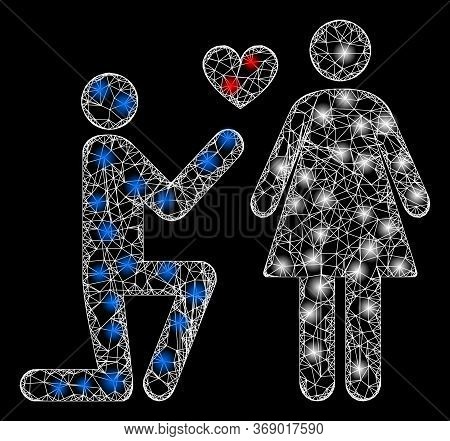 Glowing Web Mesh Engagement Persons With Lightspots. Illuminated Vector 2d Constellation Created Fro