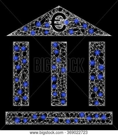 Shiny Web Mesh Euro Bank Building With Glowing Spots. Illuminated Vector 2d Constellation Created Fr