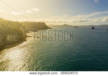 An aerial view of Hahei Beach New Zealand