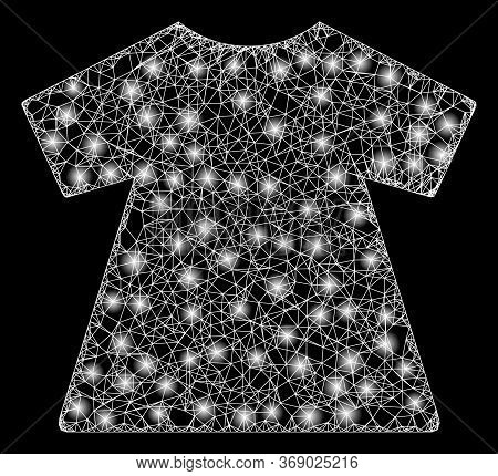 Glare Web Mesh Lady Dress With Light Spots. Illuminated Vector 2d Model Created From Lady Dress Icon
