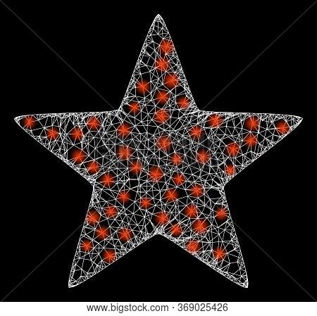 Glowing Web Network Red Star With Glowing Spots. Illuminated Vector 2d Model Created From Red Star I