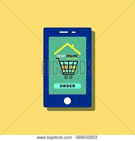Stay Home And Shopping Online Flat Icon. Design Vector Illustration