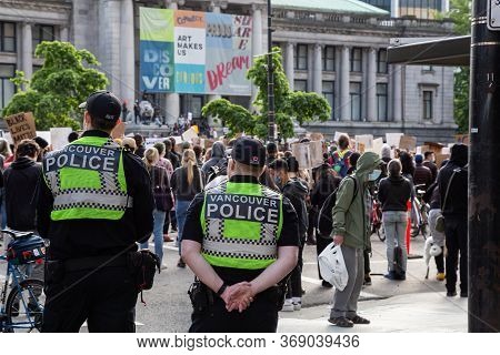 Downtown Vancouver, British Columbia, Canada - May 31, 2020: Big Crowd Of People Protesting On Black