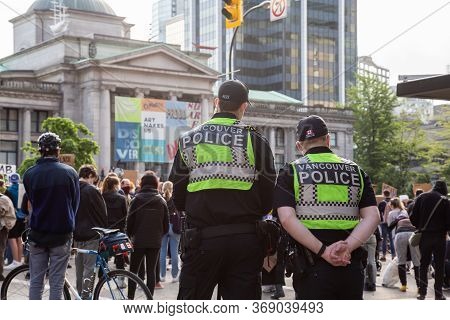 Downtown Vancouver, British Columbia, Canada - May 31, 2020: Big Crowd Of People Protesting On Black