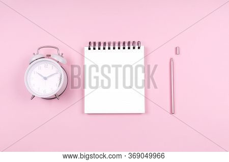 Note Pad With Clock And Stylish Pen. Beauty Time, Selfcare And Beauty Log, Feminine Time Management 